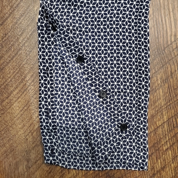 Theory Brilda Geometric Printed Pants Wide Leg Blue White Silk Button Slit 2 New - Picture 9 of 13